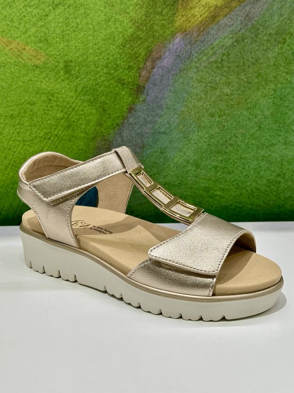 LOREN  Q7041 sandalo per donna aperto oro platino regolabile a strappo plantare estraibile