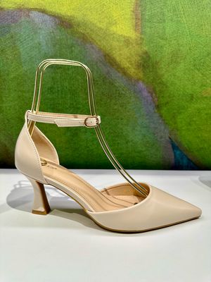 Mary Jane beige nudo con laccetto a caviglia tacco clessidra soletta memory