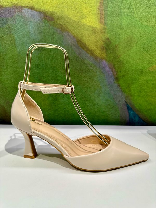 Mary Jane beige nudo con laccetto a caviglia tacco clessidra soletta memory