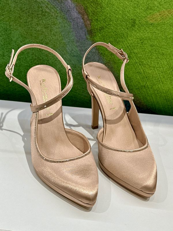 MARIA FRANCESCA RUSSO 2487 sling back con laccetto color platino champagne in raso tacco 12 cm e plateau