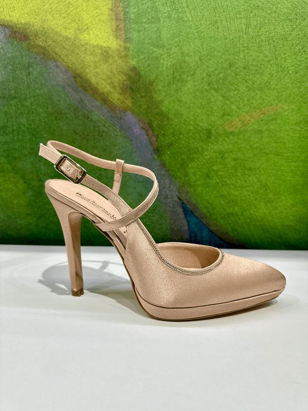 MARIA FRANCESCA RUSSO 2487 sling back con laccetto color platino champagne in raso tacco 12 cm e plateau
