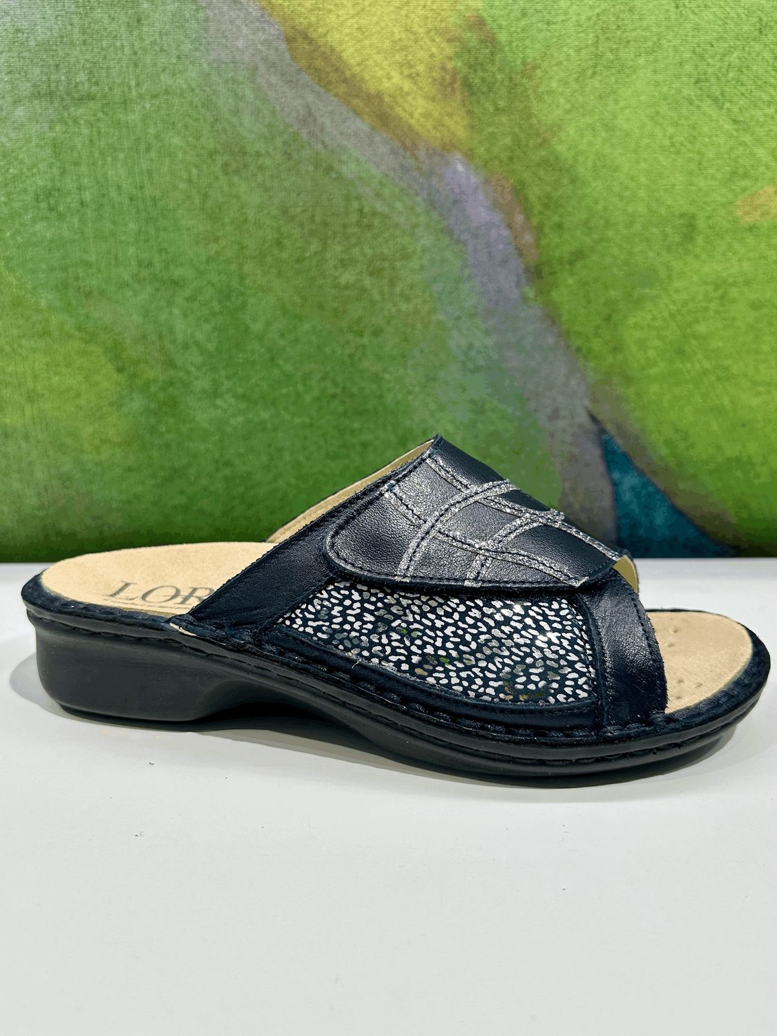 LOREN M3142  ciabatta per donna aperta blu elisticizzata soletta estraibile regolabile scalzato