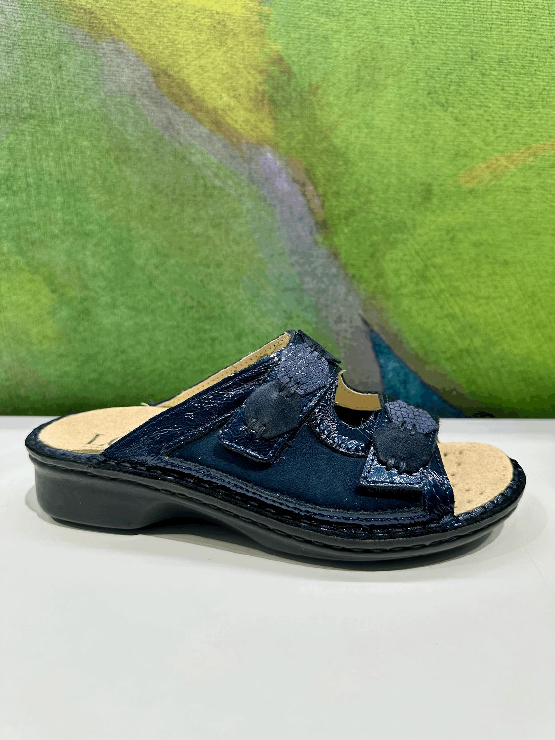 LOREN M3218  ciabatta per donna aperta blu elisticizzata soletta estraibile regolabile scalzato