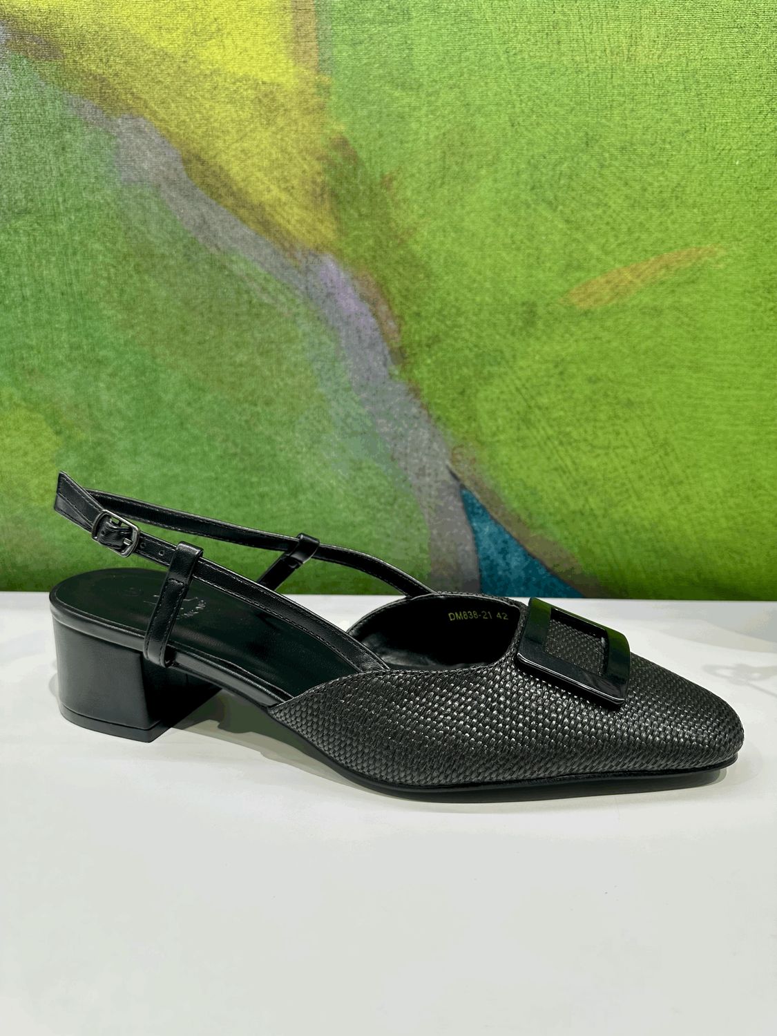 Sling back  in rafia nera con fibbia special numeri grandi dal 41 al 44