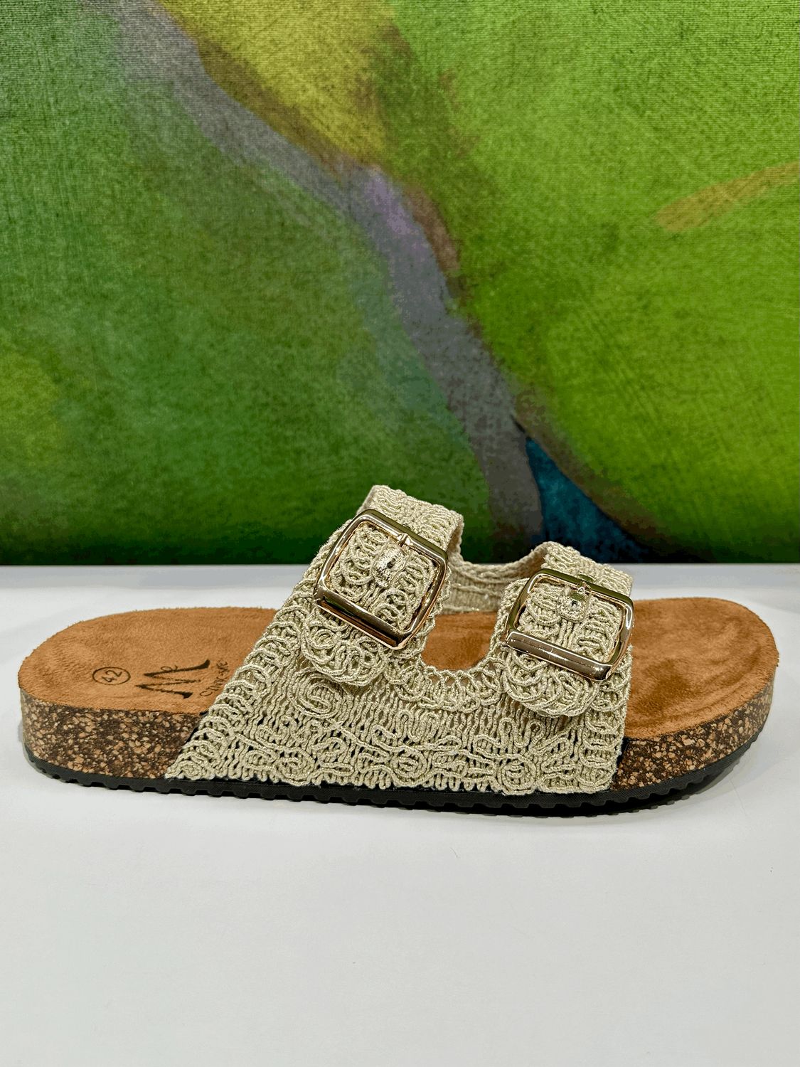 sabot ciabatta scalzato oro  con soletta anatomica  tomaia knit special numeri grandi dal 41 al 44