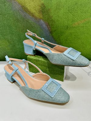Sling back in rafia jeans azzurro con fibbia special numeri grandi dal 41 al 44