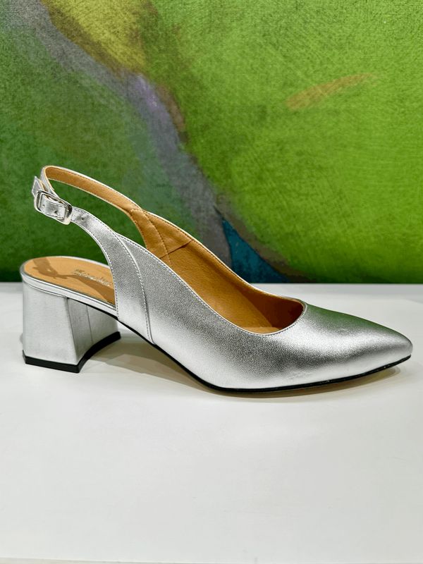 MARIA FRANCESCA RUSSO sling back in pelle argento tacco  a blocchetto articolo 6204