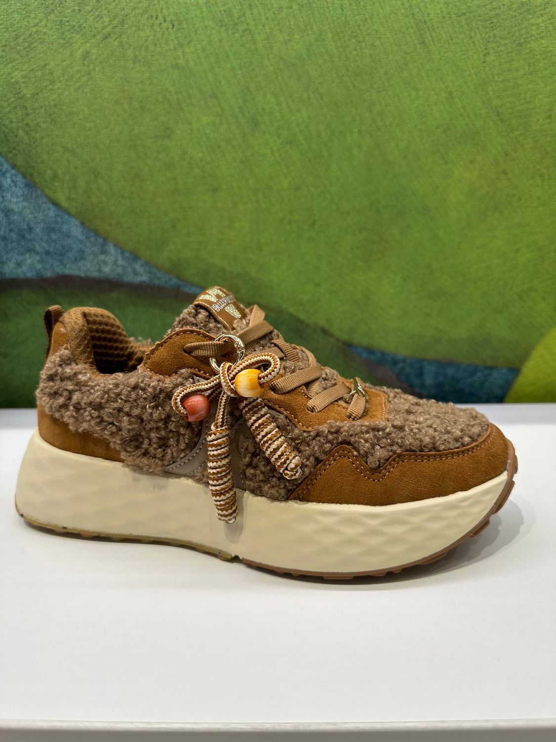 VALLEVERDE 35452 sneaker in lana bouclé caramello platform chiusura lacci charming amovibili