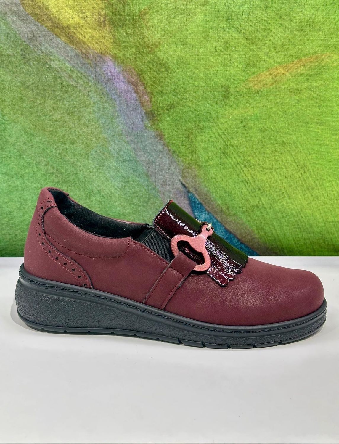 CALZATURIFICIO mocassino senza cuciture bordeaux zeppa stampato con catena soletta estraibile