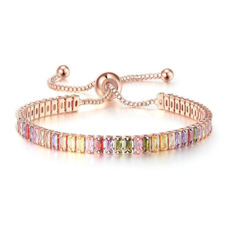 Luxury Color Zircon Bracelet Women, Color: 2*4mm rose gold baguette