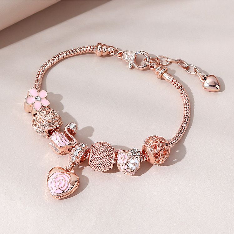 Rose Peach Heart Beaded Bracelet