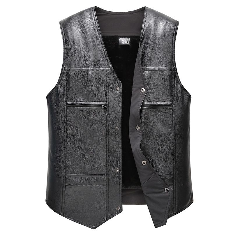 Men&#39;s Cowhide Fur Leather Vest, Size: Xl, Color: Black velvet