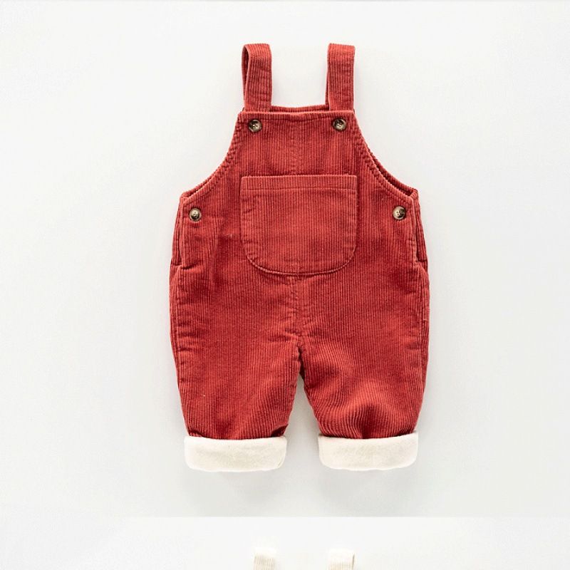 Thick Denim Overalls, Color: Red [plus velvet and cotton]-=, Suitable for height: 80 files can be opened