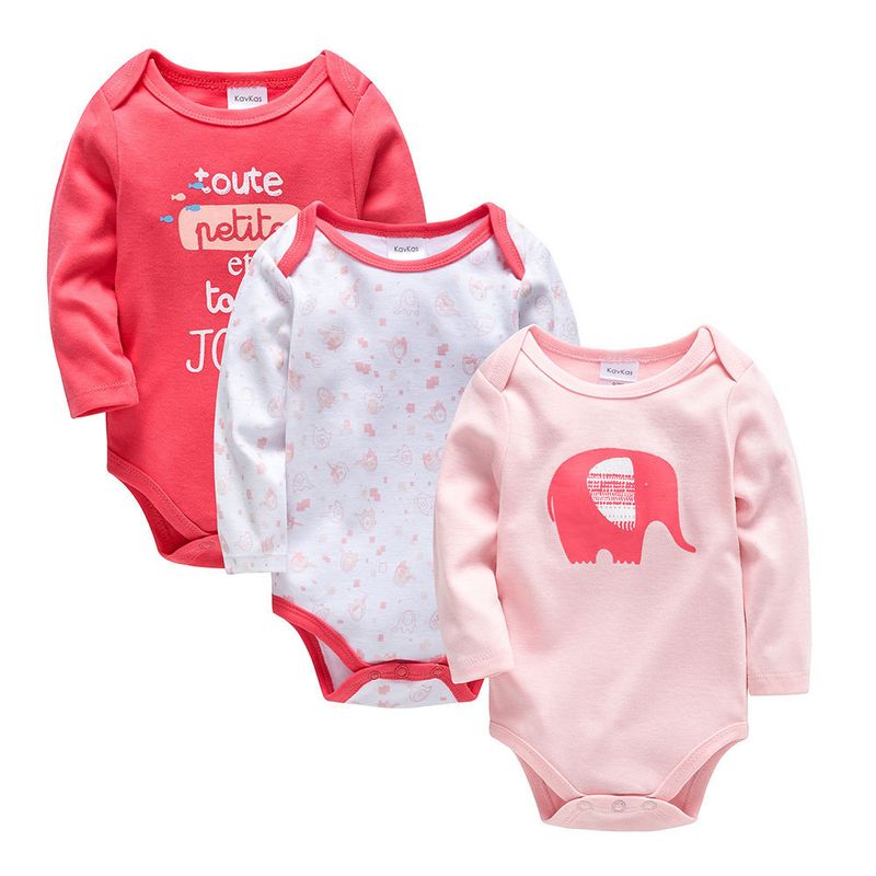 Three-piece Set Cartoon Long-sleeved, Color: Pink elephant grouphy2074, Suitable height: 0-3m