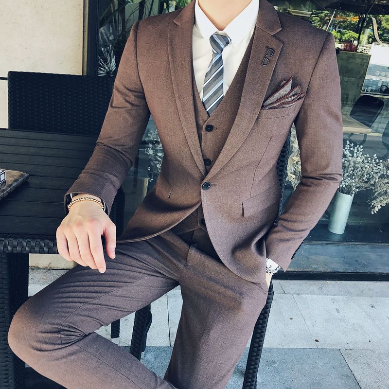 Men 3 peace Suit British Style, Size: S, Color: 3-piece brown