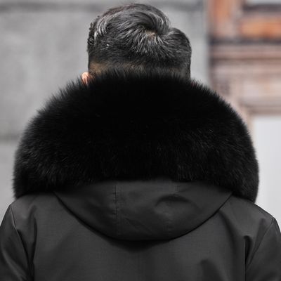 Men&#39;s Parker, Color: Middle-length black shell black rex rabbit fur liner, Size: M