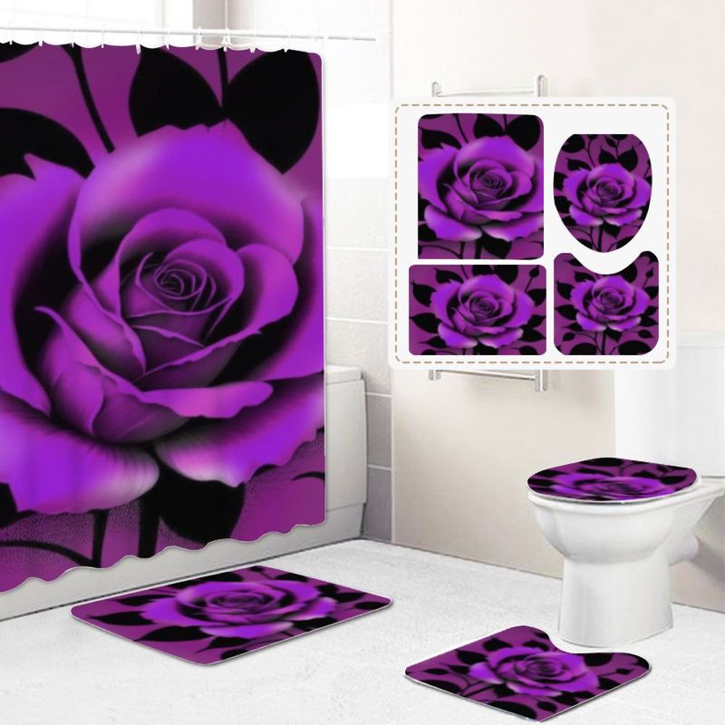 Four-piece Shower Curtain Set, Specification: Shower curtain 180*180cm+three-piece set 45*75cm