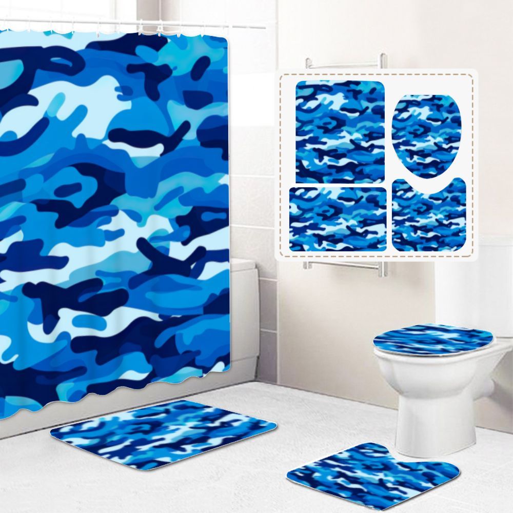 Four-piece Shower Curtain Set, Specification: Shower curtain 180*180cm+three-piece set 45*75cm