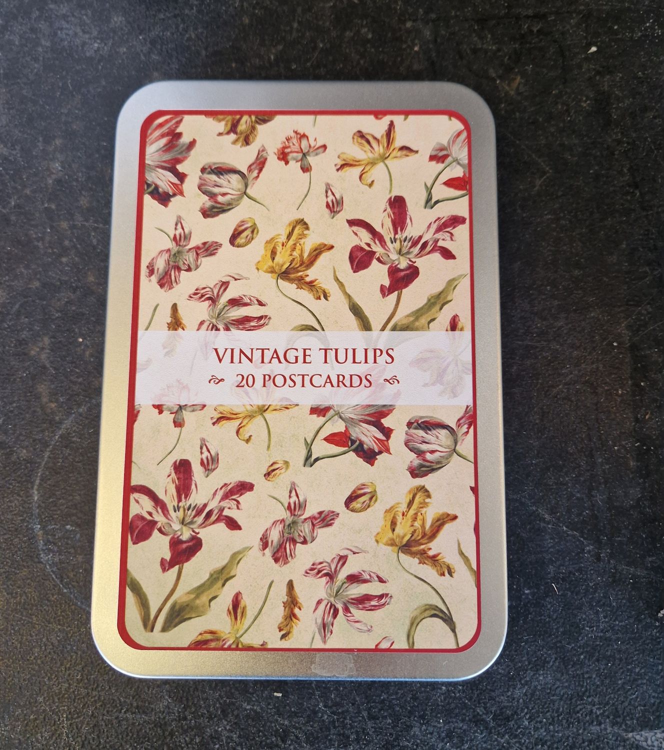 Postcard-Set in Blechdose "Vintage Tulips"