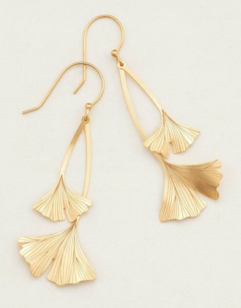 HY-17454 GINKGO DROP EARRINGS - GOLD