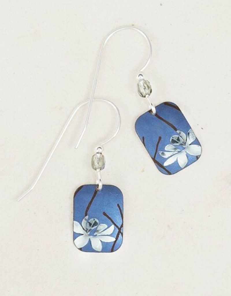 HY-5062 BLOOMING LOTUS EARRINGS - BLUE/SILVER
