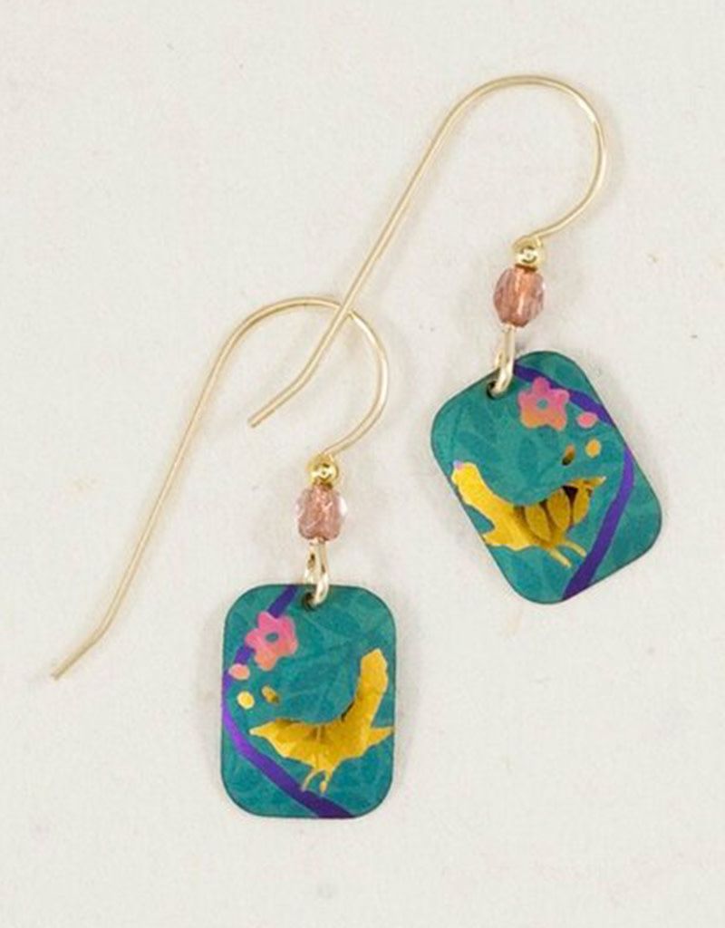 HY-5074 SINGING SPARROW EARRINGS - TEAL/PEACH