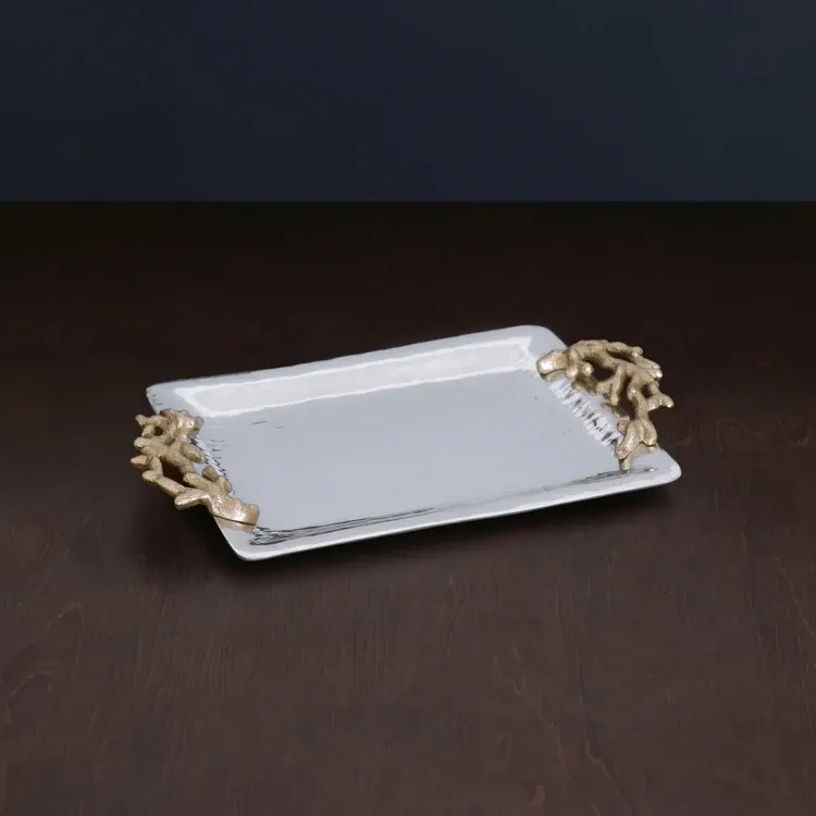 Coral Emerson Medium Tray W/ Gold Handles