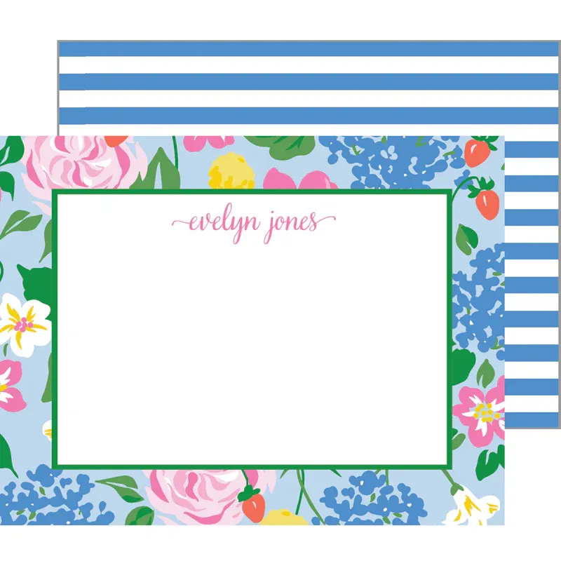 In Stock Flat Notecard Set Strawberry Floral