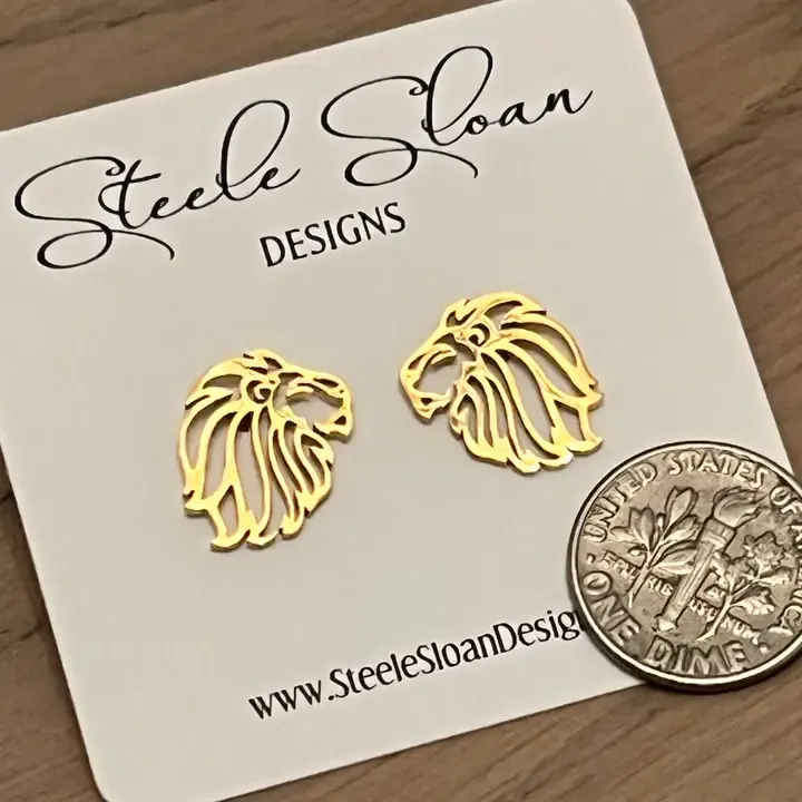 Alpha Delta Pi Lion Head Stud Earrings