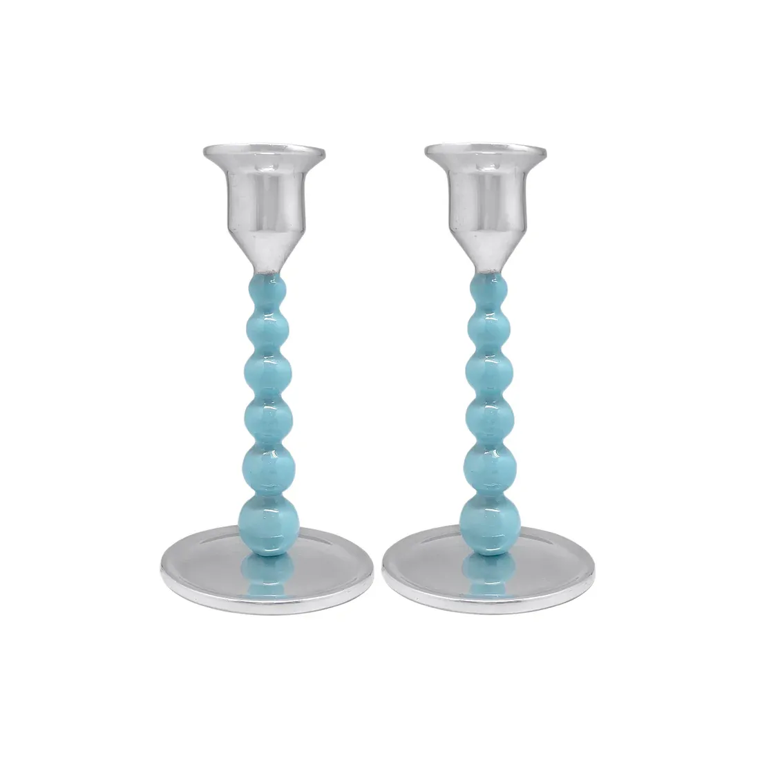 Aqua Pearled Small Candlestick Set