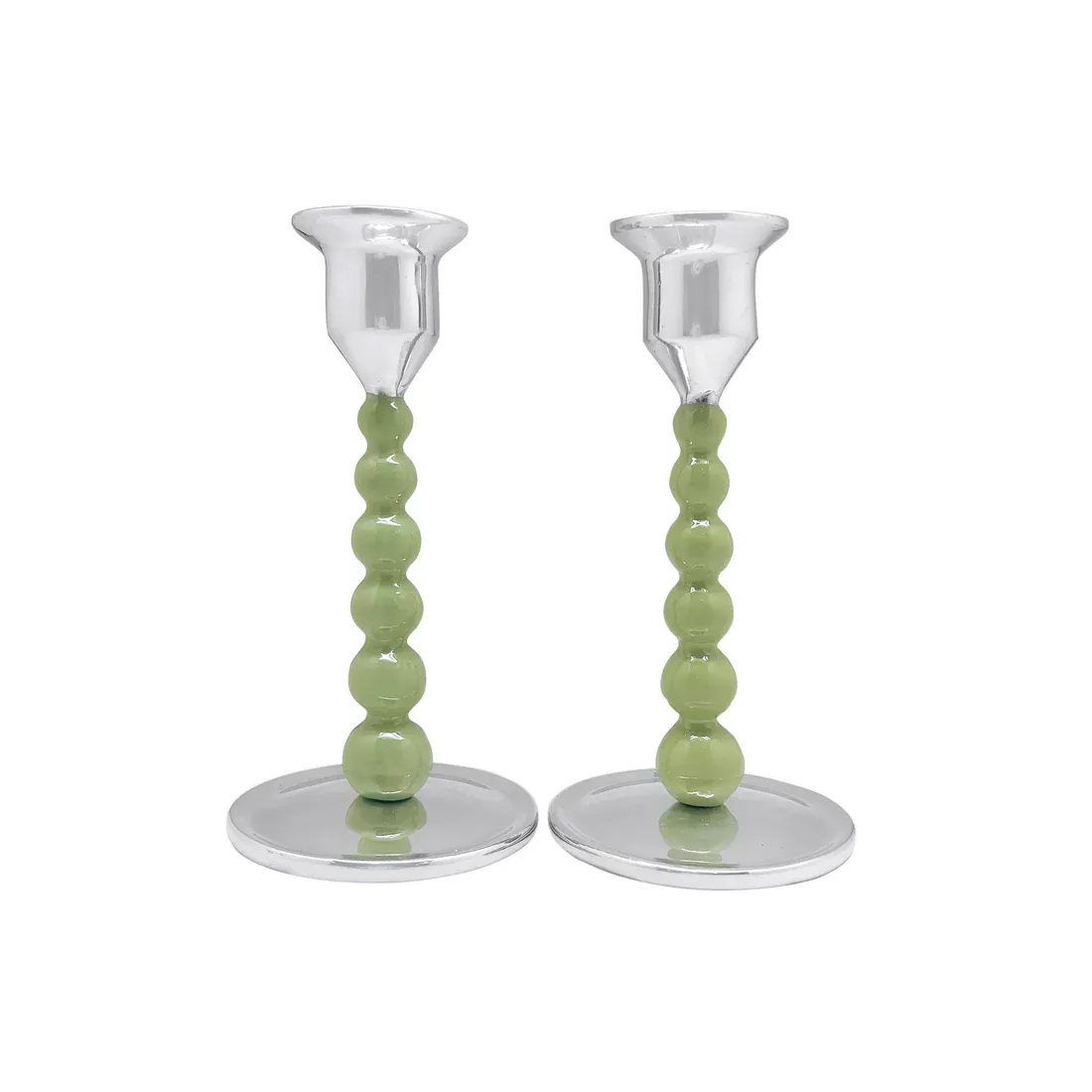 Green Pearled Small Candlestick Set