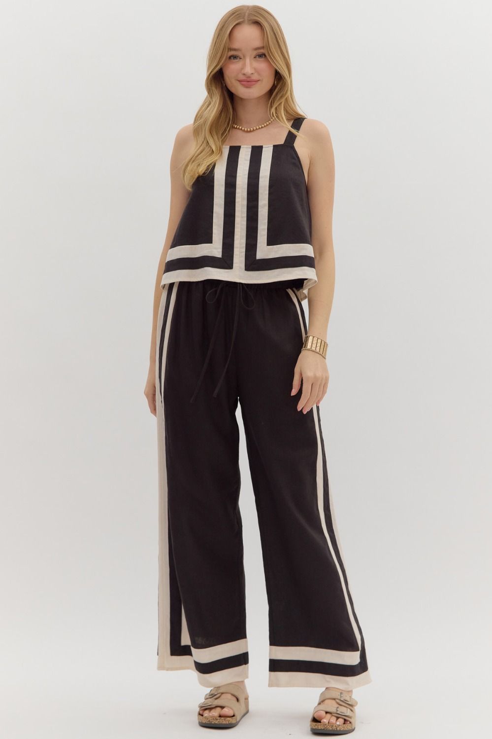 Black Abstract Border Top and Pant Set