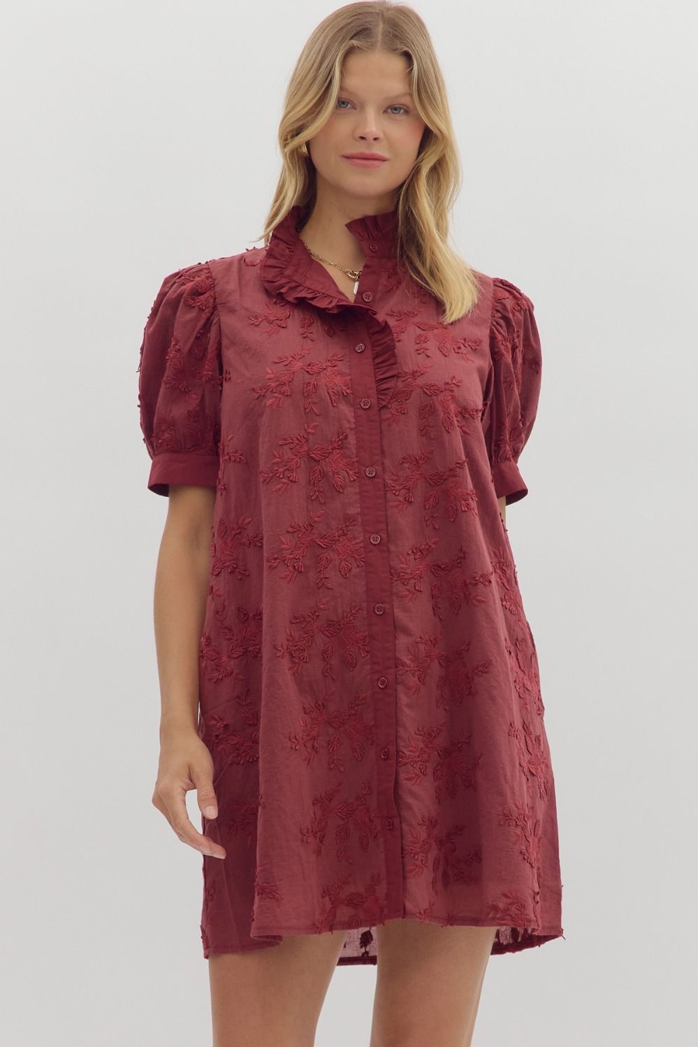 Burgundy 3D Floral Applique Dress
