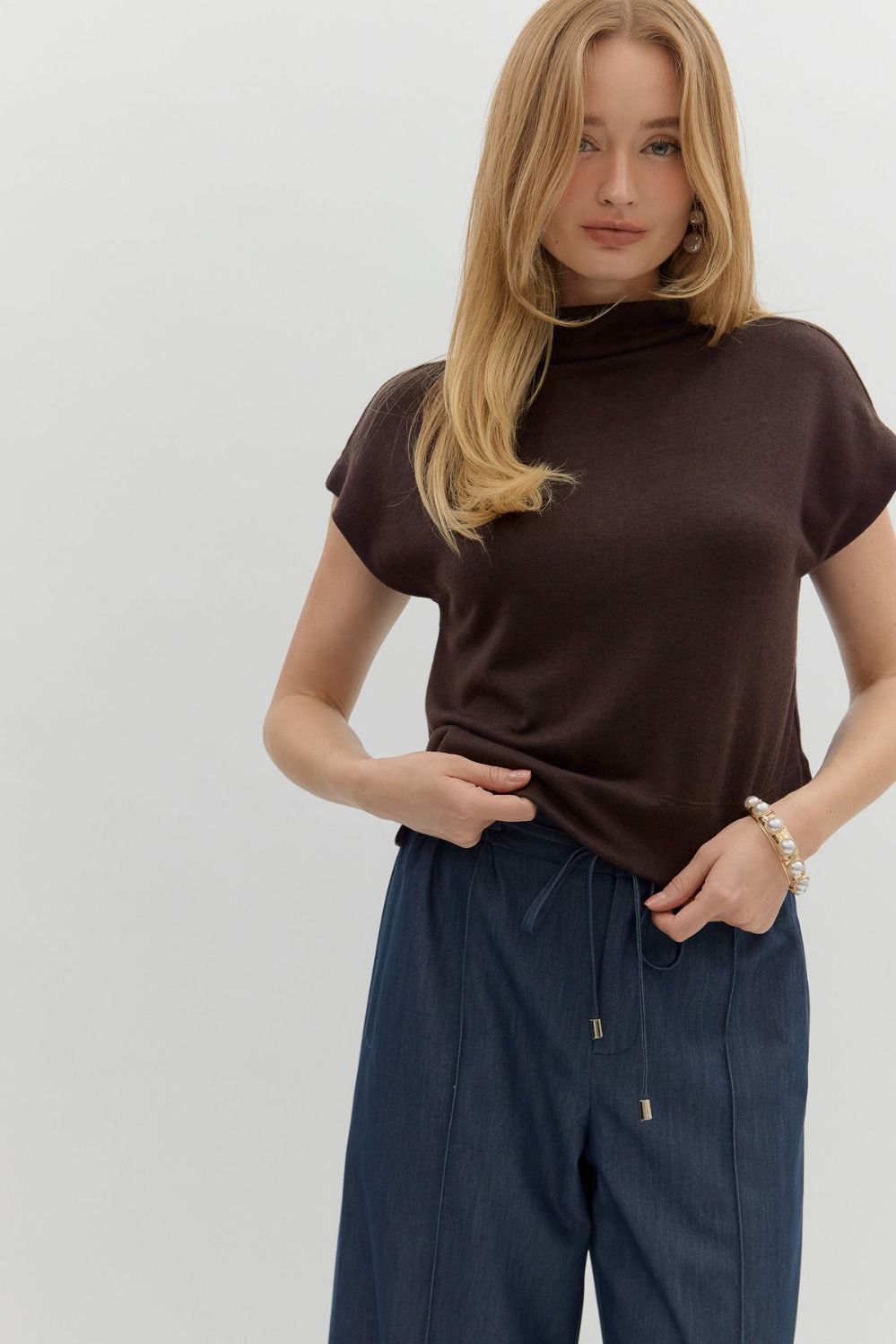 Brown Mock Knit Top
