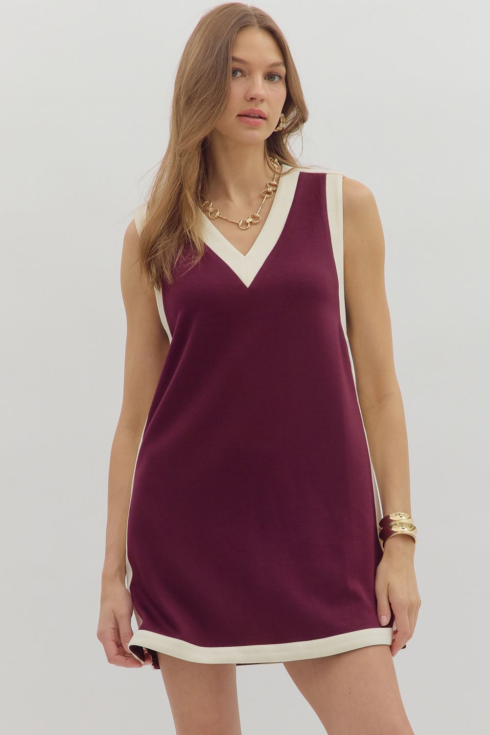 Burgundy Sleeveless Varsity Inspired Pullover Dress