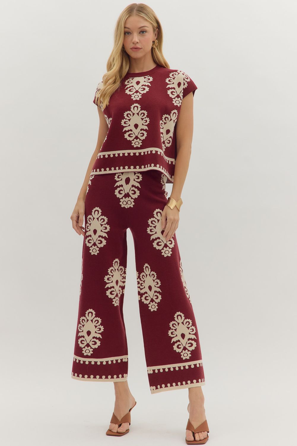Burgundy Damask Pattern Sweater