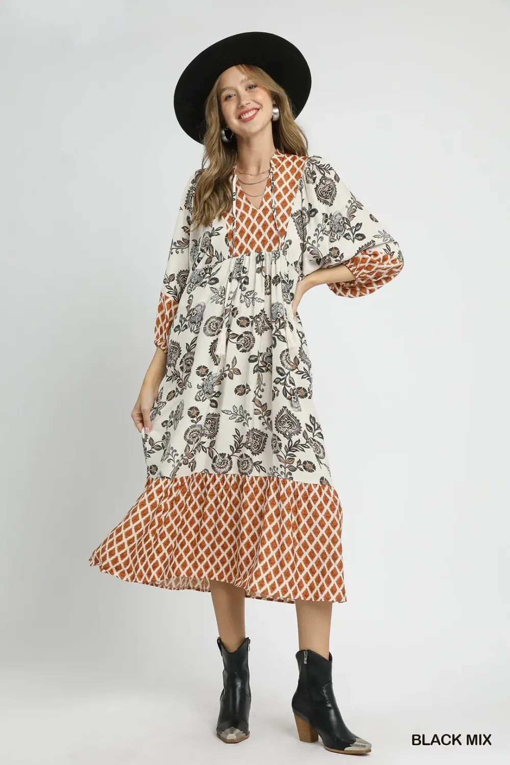 Black Mix Floral Geometric Maxi