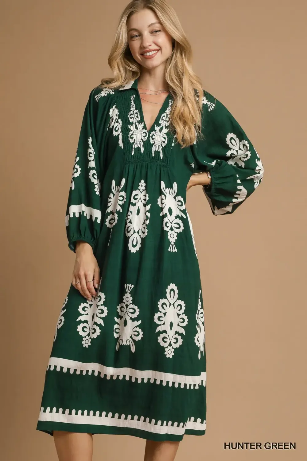 Hunter Green Abstract Midi Dress