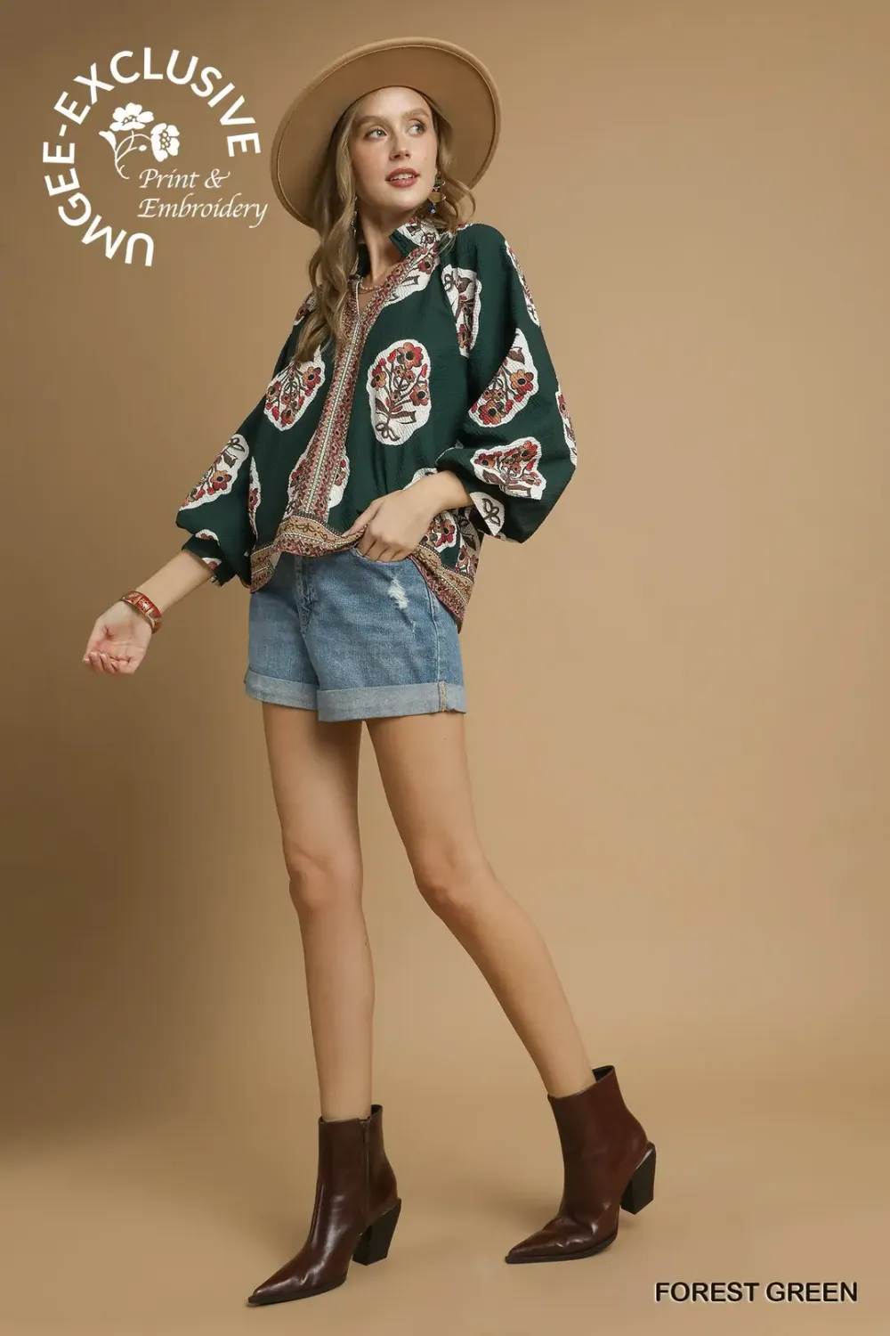 Forest Green Top With Marigold  Flowers