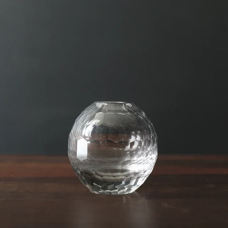 Glass Faceted Round Bud Vase Clear