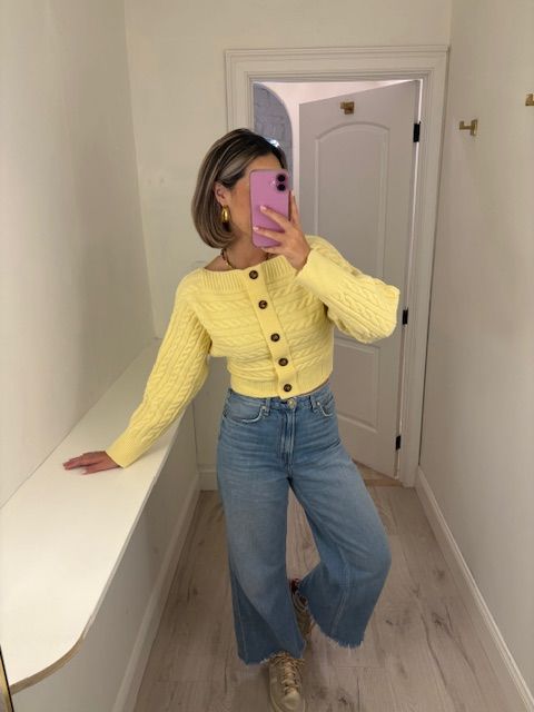 Yellow Crop Button Down Sweater