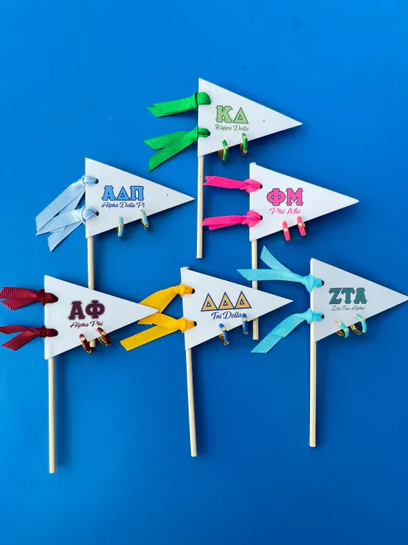 Alpha Xi Delta Greek Color Earrings On Pennant Flag