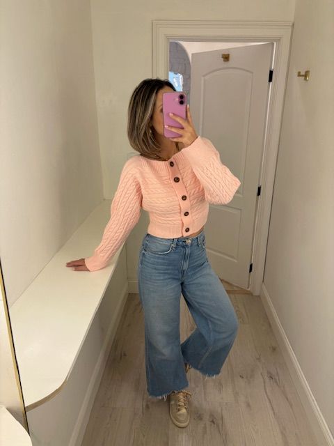 Pink Crop Button Down Sweater