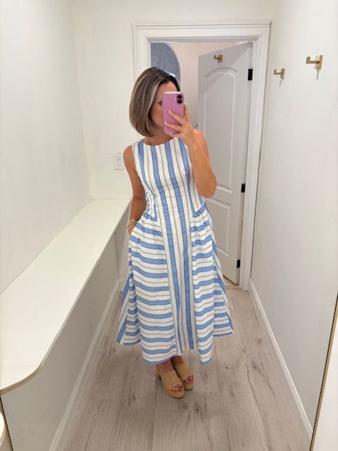 Blue Striped Midi Dress