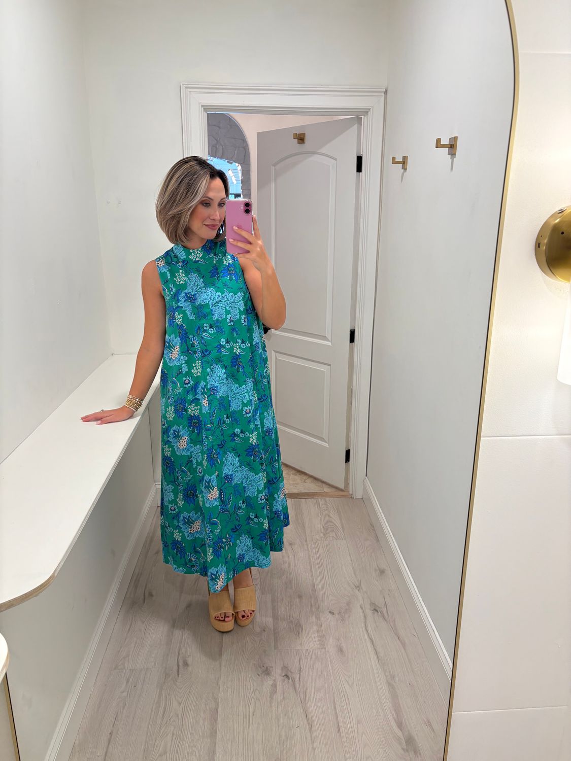 Sleeveless Floral Green/Navy Dress
