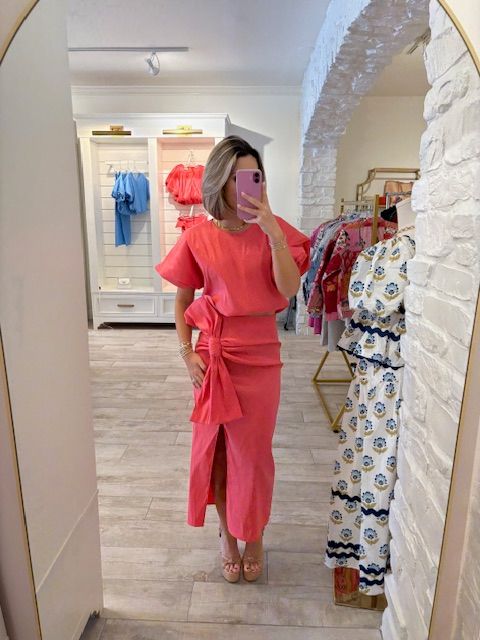 Taffeta Bubble Hem Top Coral