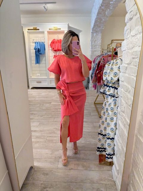 Taffeta Midi Skirt Coral