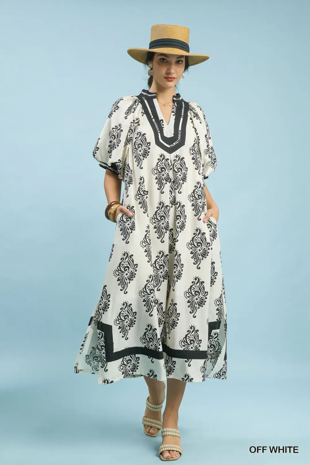 Off White/Black Printed Abstract Midi