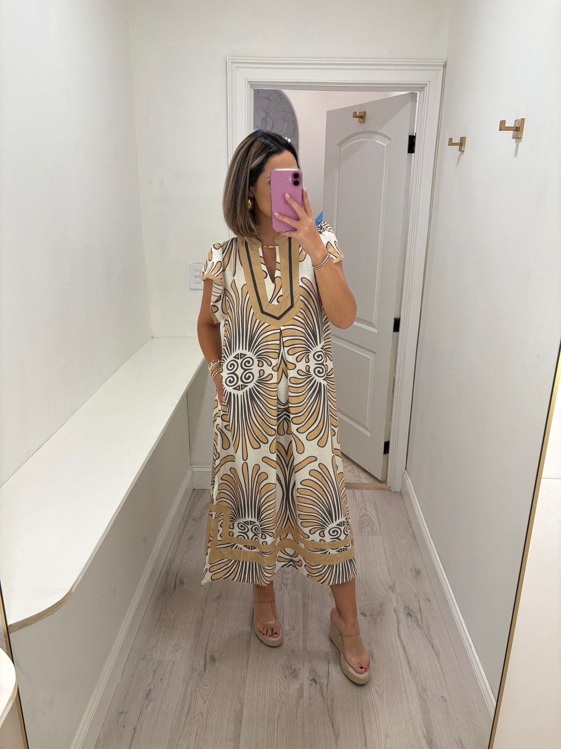 Latte Mix Bold Print Midi Flutter Sleeve