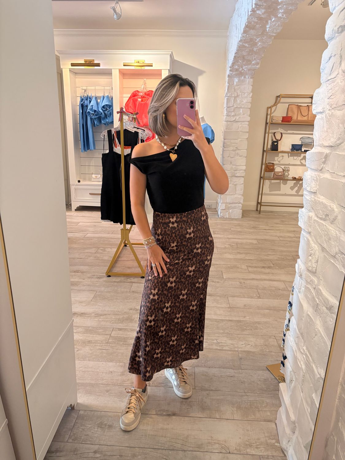 Leopard Silky Midi Skirt